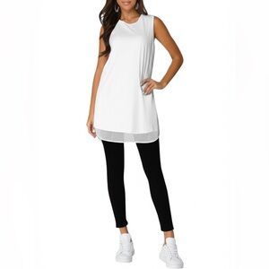 Athleta White Tank Dress Mini Size L Sustainable Athleisure Mesh Hem Layering T
